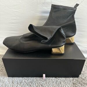 Repetto Black Lambskin Ankle Booties with Gold Heel, size 41